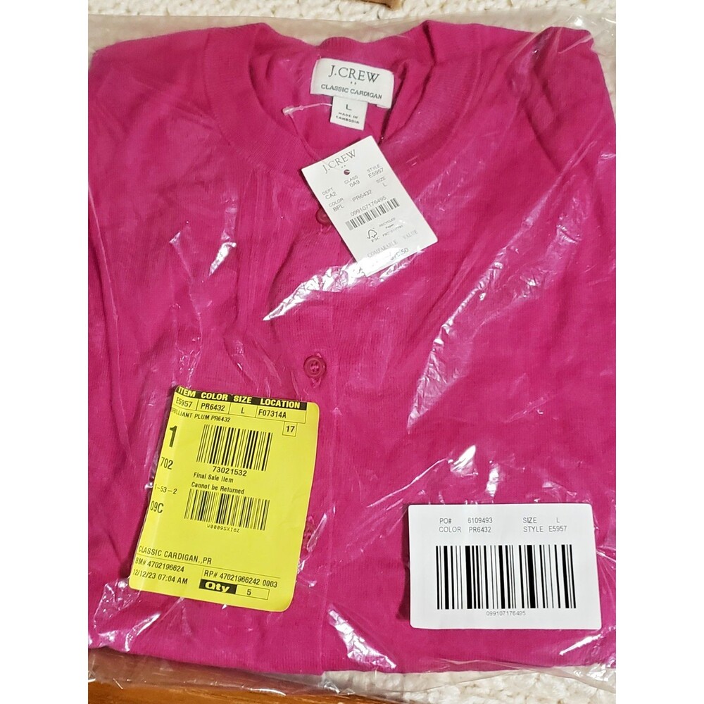 J. Crew Classic Cardigan Women's Large - Brilliant Plum NEW